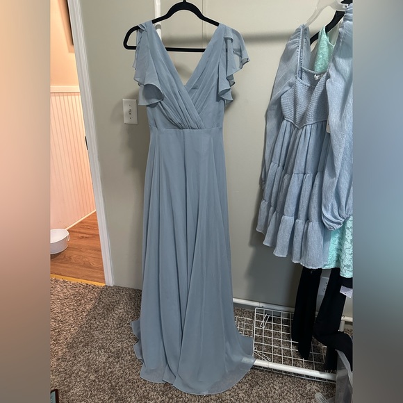 David’s Bridal Dusty Blue DayDream Dress with Flutter Sleeve Full Skirt size 0 - Picture 2 of 14
